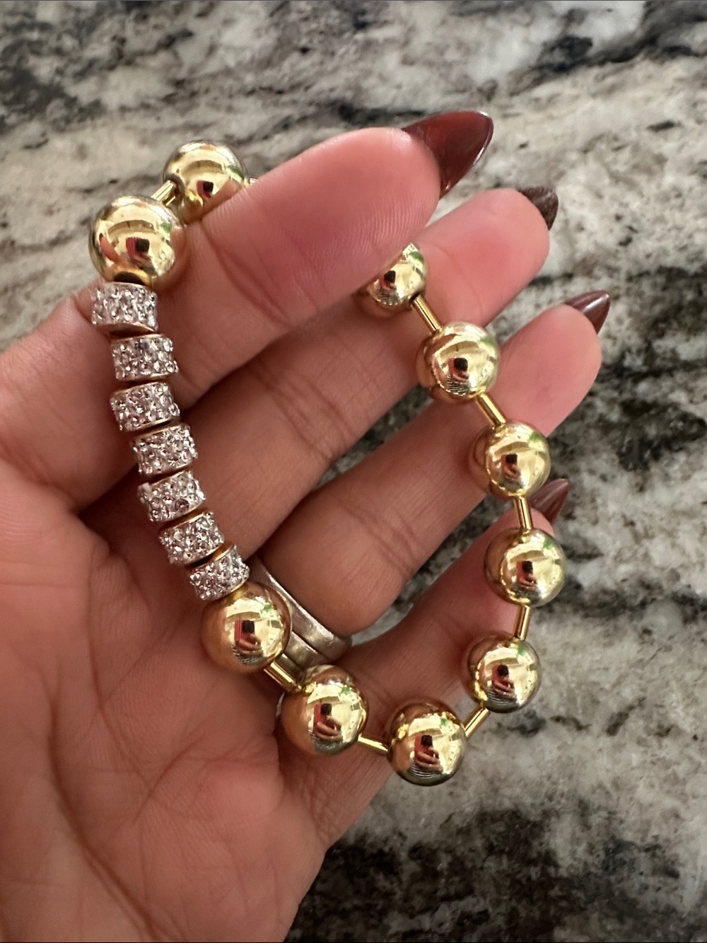 Gold Bead Stretch Bracelet with Pave Crystal Accents